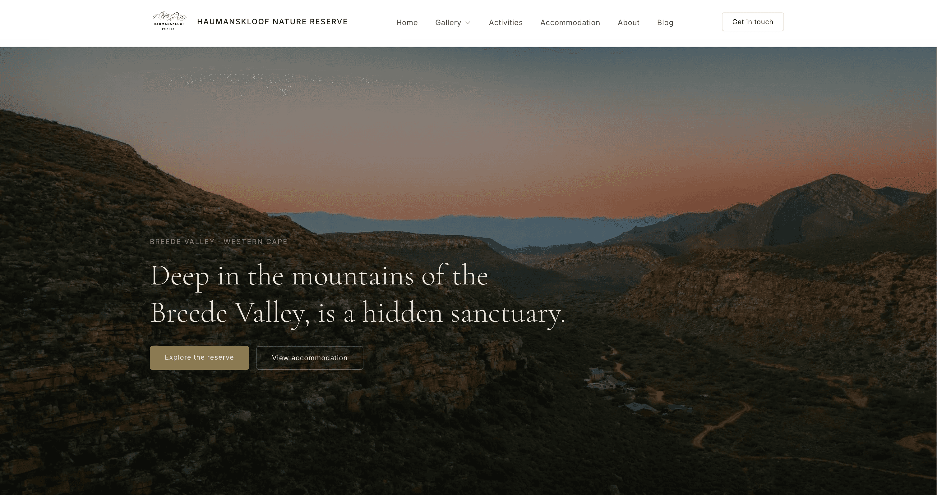 Haumanskloof Nature Reserve website