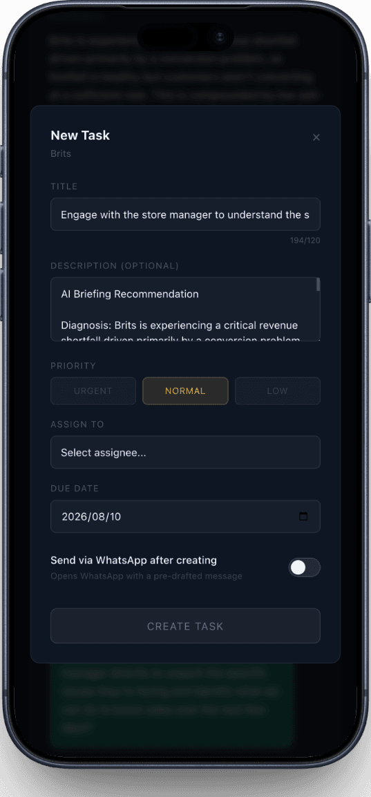 Store Health Radar new task drafted from the diagnosis
